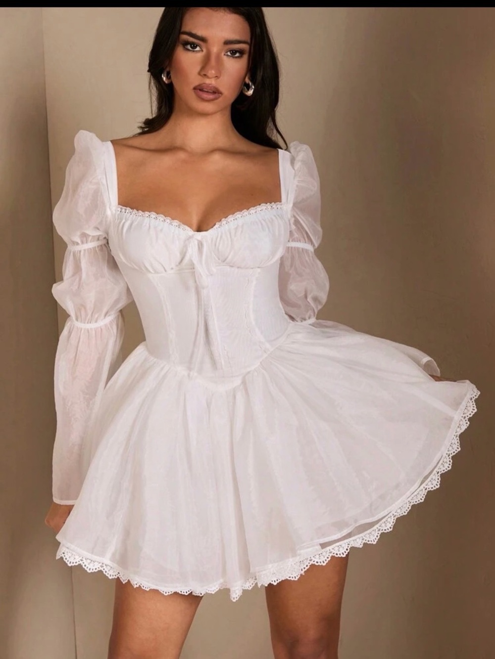 SHEIN White Puff-Sleeve Corset Mini Dress